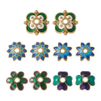 10Pcs 5 Style Alloy Enamel Bead Caps