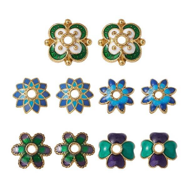 10Pcs 5 Style Alloy Enamel Bead Caps