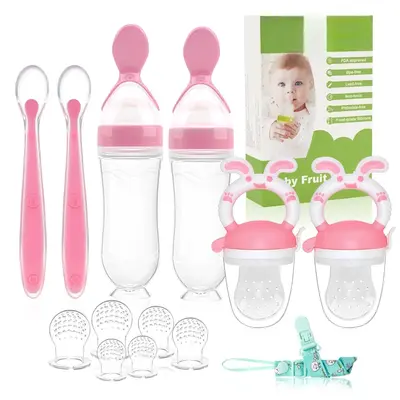 Baby Fruit Feeder Pacifier - Baby Fruit Food Feeder & Baby Food Dispensing Spoons, Fun Mess-Free Fun for Babies, Pink-Rabbit ...