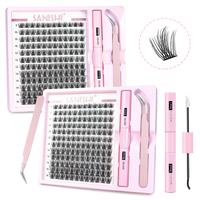 Summer 9-16mm D Curl Individual Eyelashes Extensions Kit, 1 Set Eyelash Extension Fluffy Curl False Eyelashes & Tweezers & Gl...