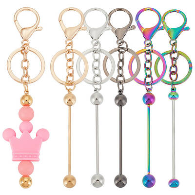 5Pcs 5 Style Metal Bar Beadable Keychain for Jewelry Making DIY Crafts