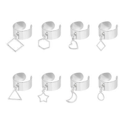 8Pcs 8 Style 304 Stainless Steel Open Cuff Rings Set