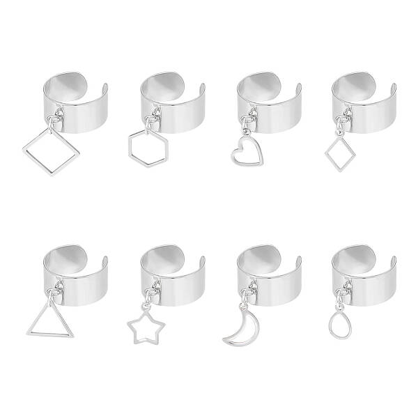 8Pcs 8 Style 304 Stainless Steel Open Cuff Rings Set