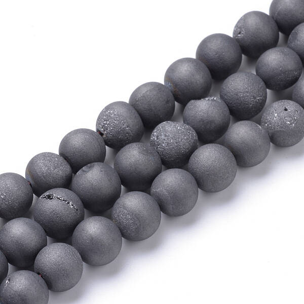 Electroplated Natural Druzy Geode Agate Bead Strands