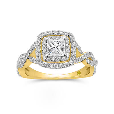 Emberweave Double Halo Lab Grown Princess Cut Diamond Engagement Ring | 18K Yellow Gold 1 1/10 CT. TW.
