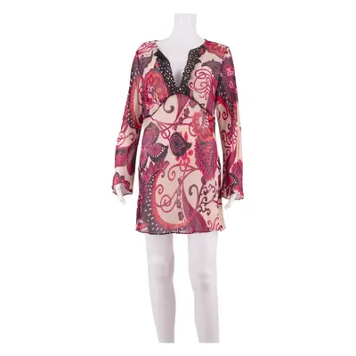 MONSOON Womens Kaftan Dress Pink Silk Floral Knee Length UK 16