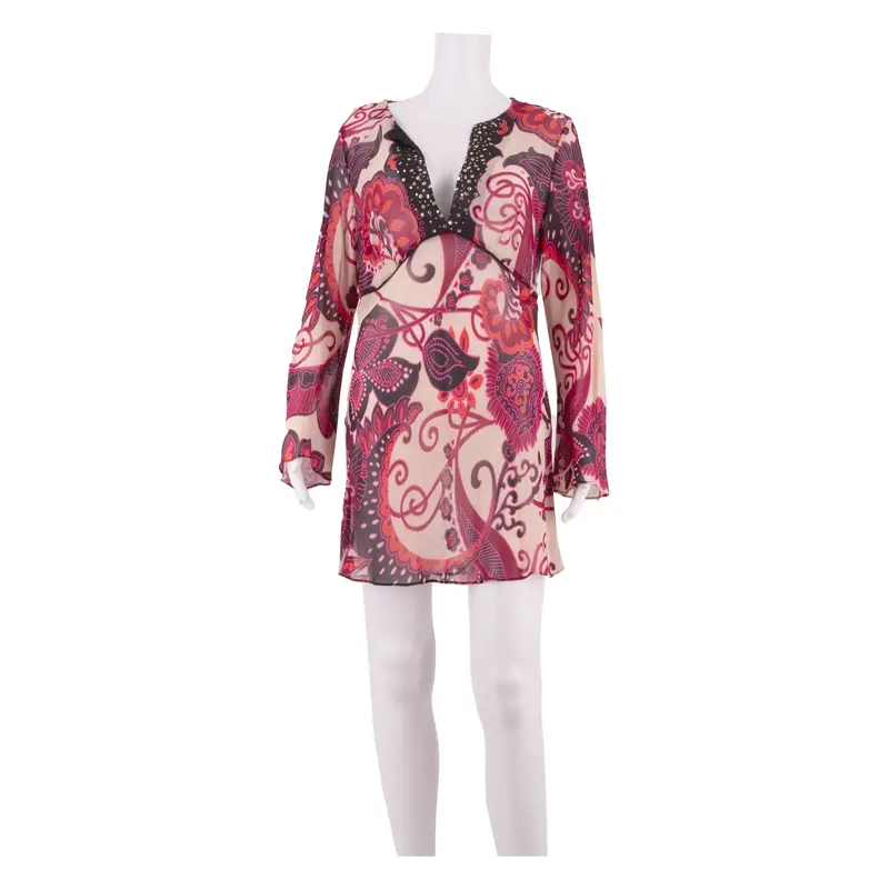 MONSOON Womens Kaftan Dress Pink Silk Floral Knee Length UK 16