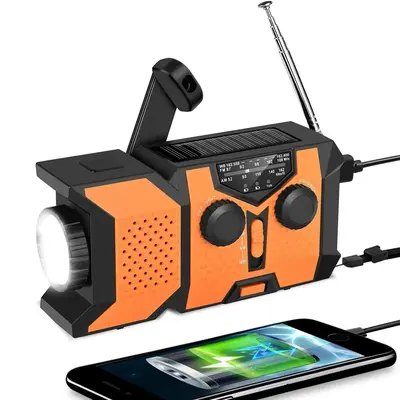 Solar & Hand Crank Radio, 2000mAh Power Bank Smart Phone USB Charger, Portable Self Powered NOAA AM/FM Weather Radio with LED...