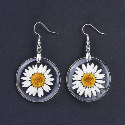 Alloy Resin Dried Flower Dangle Earrings