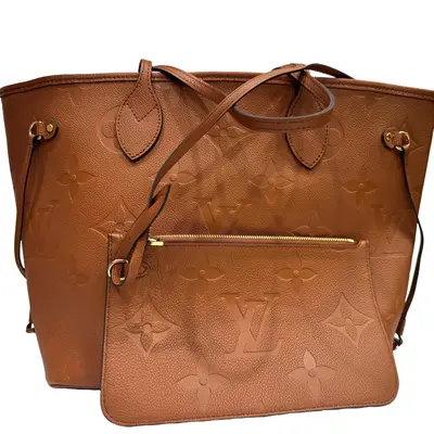 Pre-owned Louis Vuitton Monogram Empreinte Leather Tote Bags Neverfull MM Tote Bag in Cognac