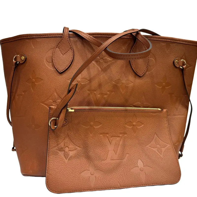 Pre-owned Louis Vuitton Monogram Empreinte Leather Tote Bags Neverfull MM Tote Bag in Cognac