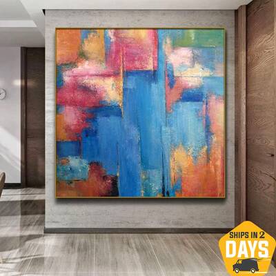 Abstract Colorful Oil Painting Original Watercolor Style Acrylic Wall Art Decor for Living Room | PLAY OF COLORS 32"x32&...