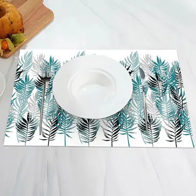 Black Grey Green Leaves Modern Set Of 4 Placemats - Aperturee