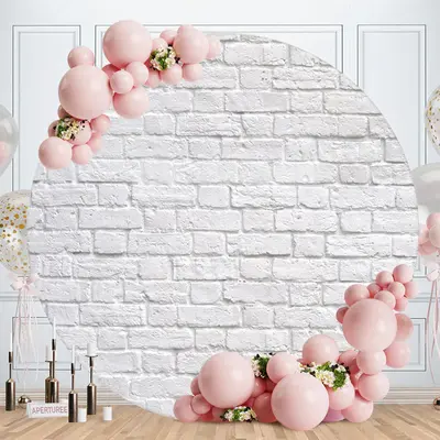 Aperturee Simple White Bricks Round Birthday Backdrops