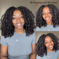 Wavymy Upgrade Kinky Curly V Part Flexi-Fit Drawstring Wig Wear Go Glueless No Leave Out I Part Wig For Women 180% Density Fu...