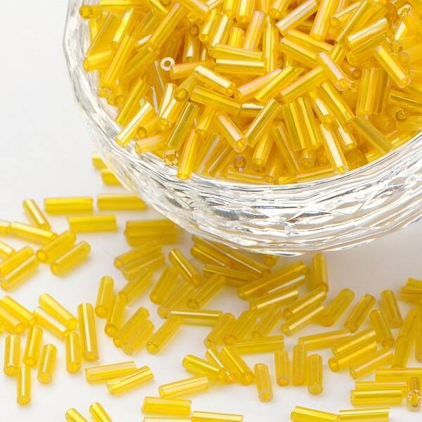 Transparent Colours Rainbow Glass Bugle Beads