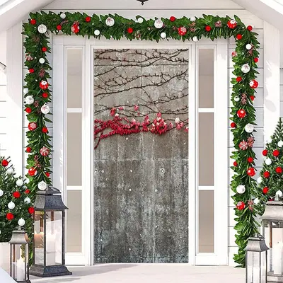Red Leaves Stone Wall Plant Christmas Door Cover - Aperturee