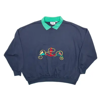 SPORT 2 Mens Sweatshirt Blue Collared USA 2XL