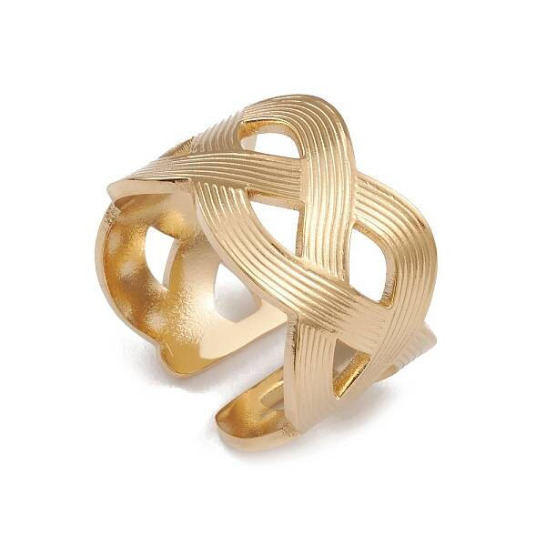 Ion Plating(IP) 304 Stainless Steel Hollow Out Wave Open Cuff Rings for Women