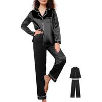 Womens Satin Pajamas Set 2Pcs Silk Pajama Long Sets XS-3XL Silky Long Pj Sets Sleepwear Stripes Pjs Loungewear