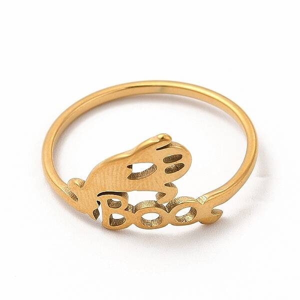 304 Stainless Steel Hollow Out Ghost with Word Boo Finger Ring for Women