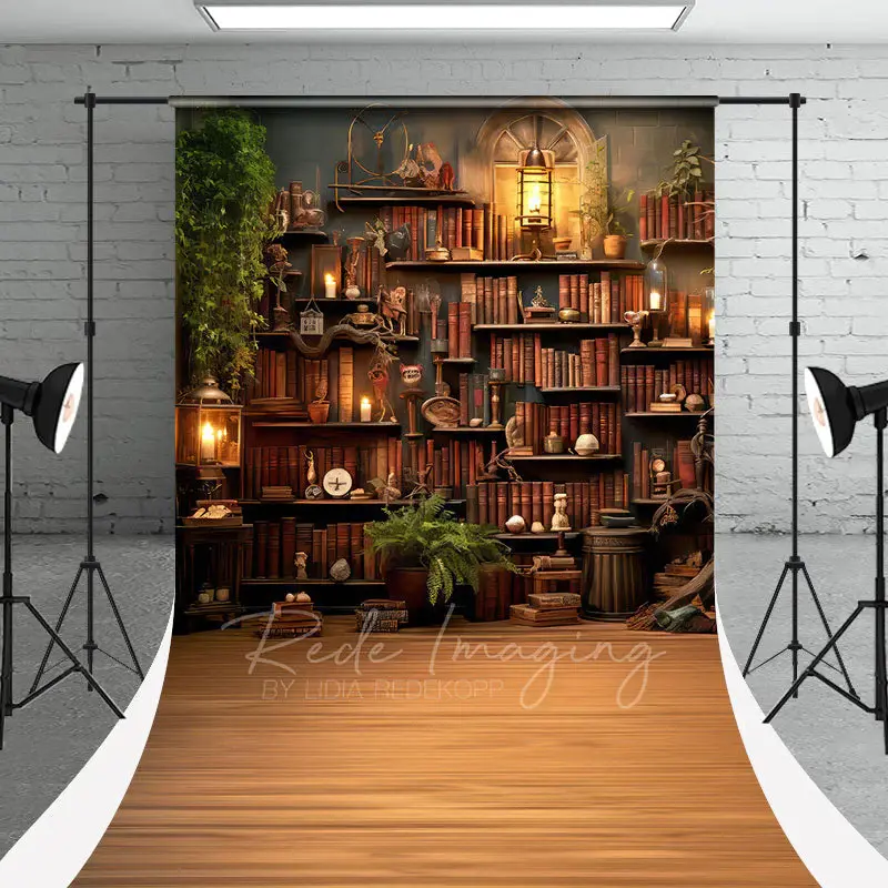 Vintage Light Bookshelf Wood Back To School Backdrop - Aperturee