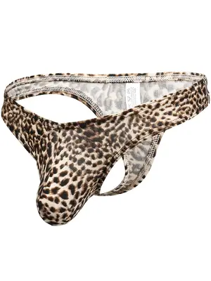 Men's Leopard Print Thong, Comfy Breathable Panty For Men's Daily Wear, Men's Underwear For All Seasons