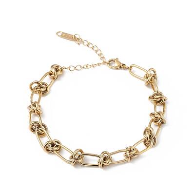 Ion Plating(IP) 304 Stainless Steel Oval & Knot Link Chain Bracelets for Men Women