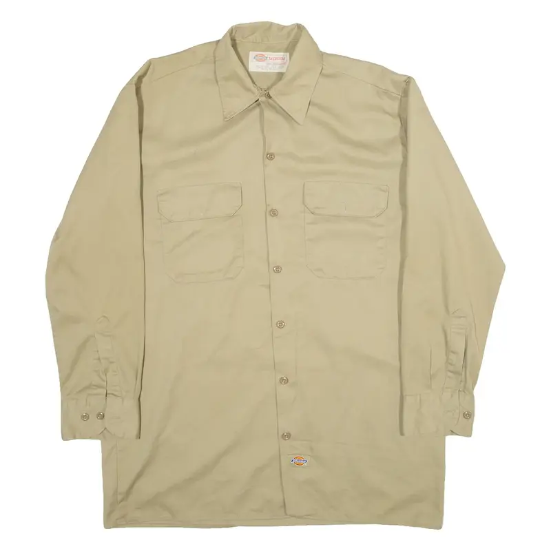 DICKIES Mens Worker Shirt Brown Long Sleeve M