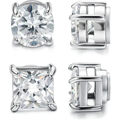 Jstyle 2 Pairs Stainless Steel Stylish Non-Piercing Magnetic Stud Earrings Hypoallergenic CZ Men and Women 5-8MM Sizes