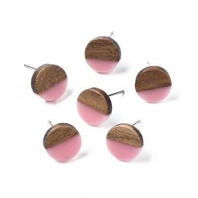 Opaque Resin & Walnut Wood Stud Earrings