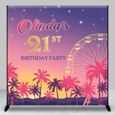 Palm Tree Ferris Wheel Custom Birthday Party Backdrop