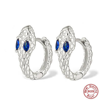 Anti-Tarnish Snake Shape Rhodium Plated Platinum 925 Sterling Sliver Micro Pave Cubic Zirconia Hoop Earrings