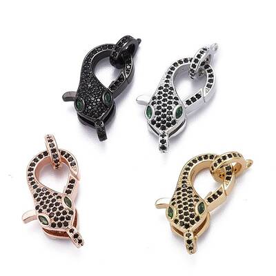 Brass Micro Pave Black & Green Cubic Zirconia Lobster Claw Clasp