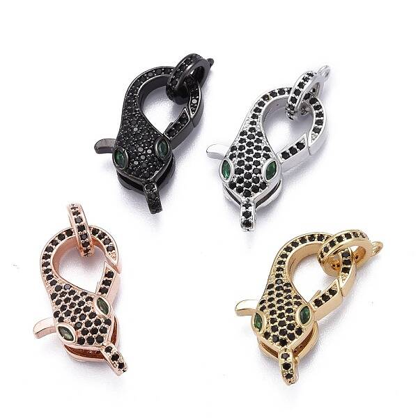 Brass Micro Pave Black & Green Cubic Zirconia Lobster Claw Clasp