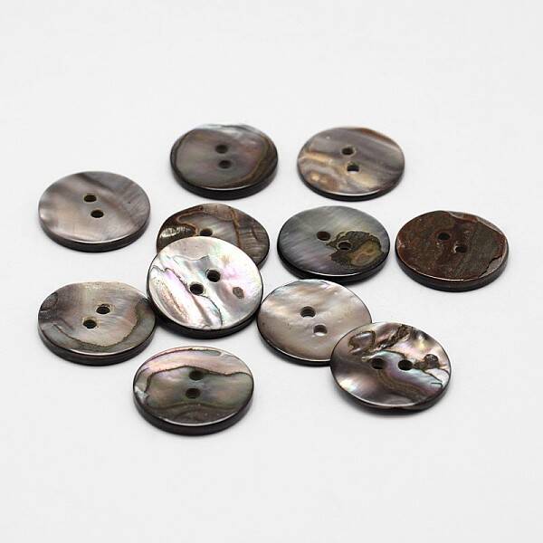 2-Hole Flat Round Natural Black Shell Buttons