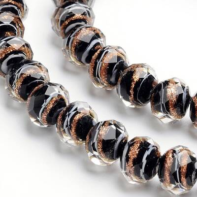 Handmade Gold Sand Lampwork Rondelle Beads Strands