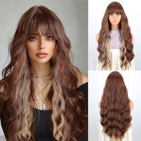 Missqueen Light Brown Wavy Wig with Bangs for Women Long Brown and Blonde Wavy Wigs, Ombre Highlights Ash Brown Mixed Blonde ...