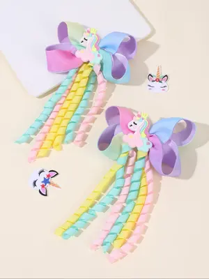 Cute Unicorn Design Hair Clip, Colorful Rainbow Stripe Bow Decor Hair Accessories for Girls, Fashion Hair Accessories for Par...