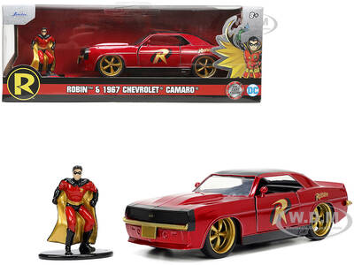 1969 Chevrolet Camaro Dark Red Metallic with Black Top and Robin Diecast Figure \