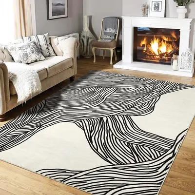 Garvee Modern Black & White 10x13 Abstract Area Rug, Minimalist Boho Washable Low Pile Non Slip TPR Backing Carpet for Living...