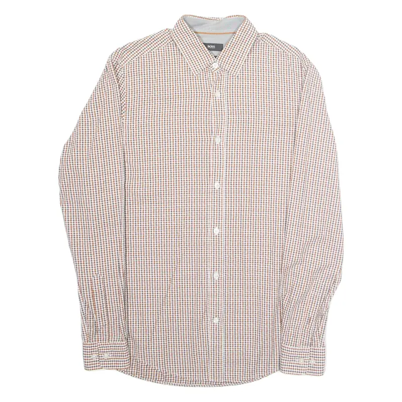 HUGO BOSS Regular Fit Mens Shirt Brown Gingham Long Sleeve S