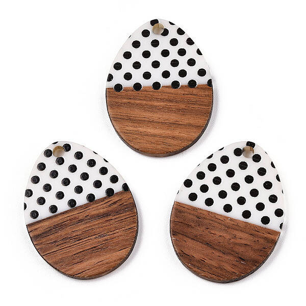 Printed Opaque Resin & Walnut Wood Pendants