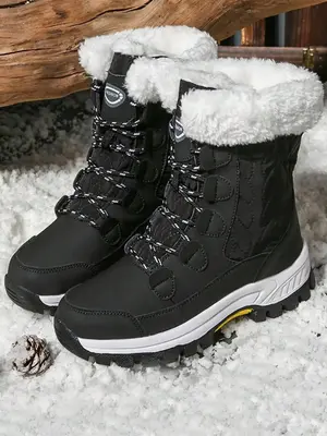 Women's Minimalist Casual Plain Lace Up Mid-calf Boots, 1 Pair Fashion Warm Plush Snow Boots for Outdoor Wear, Women's Boots ...