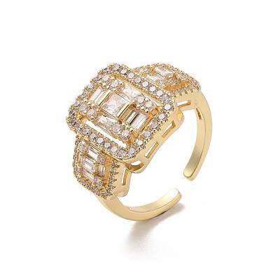 Brass Micro Pave Cubic Zirconia Open Cuff Rings