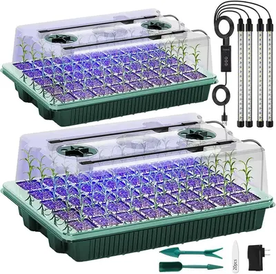 [LIMITED TIME DEAL] Seed Starter Tray with Grow Light, 2 Packs 80 Cells Seed Starting Kit Seedling Starter Trays with Grow Li...