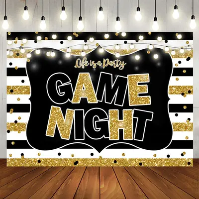Aperturee Black Gold Stripes Game Night Party Backdrop