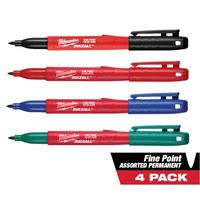 INKZALL Milwaukee  Multi-Colored Fine Point Jobsite Permanent Markers (4-Pack) for Writing and Correction