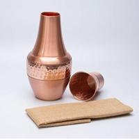Kitchen Science Pure Copper Bedside Barrel Carafe with Tumbler and Handmade Jute Placemat 1.4 Liters