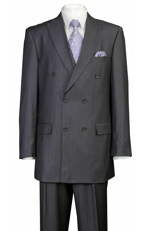 Grey Pinstripe Men's Classic Double Breasted Peak Lapel Suit